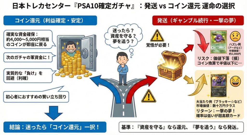 [結論] 日本トレカセンターのPSA10ガチャは「発送」か「還元」か？