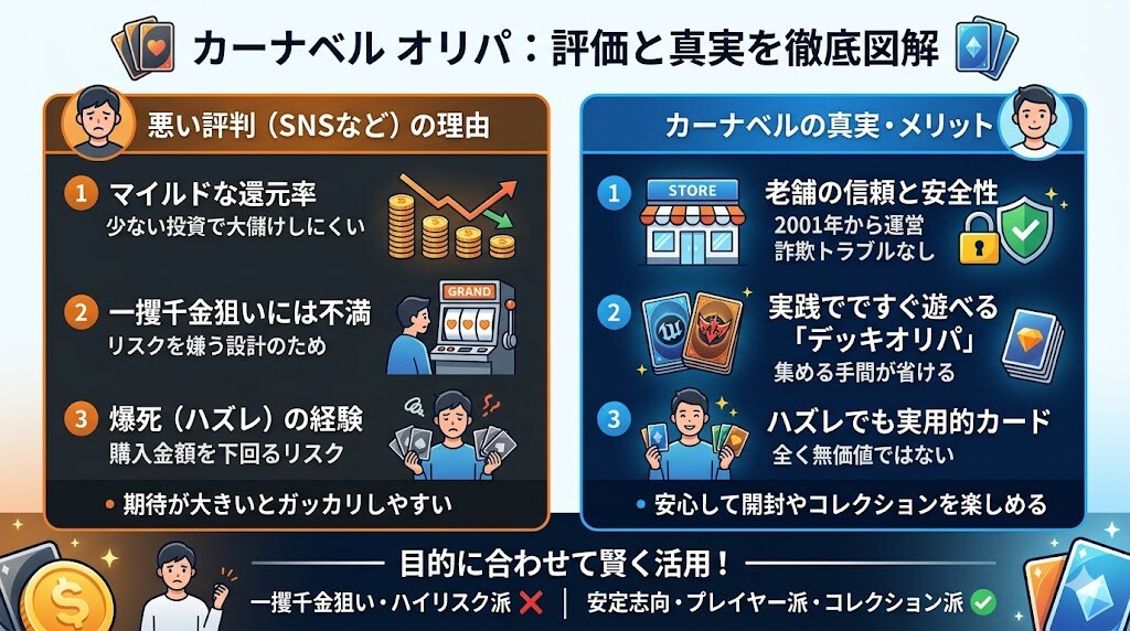 カーナベルのオリパ評判はひどい？大爆死を避けるための結論