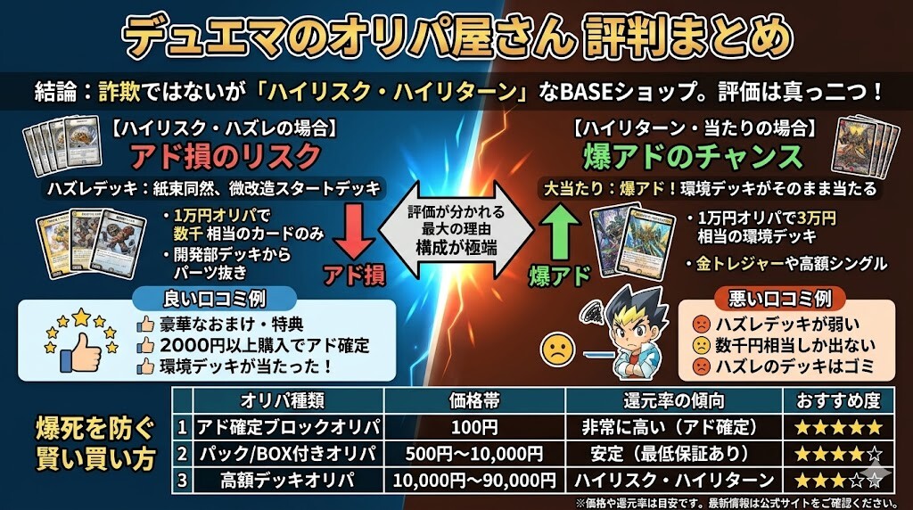 デュエマのオリパ屋さんの評判は？爆死を防ぐ安全な買い方の結論