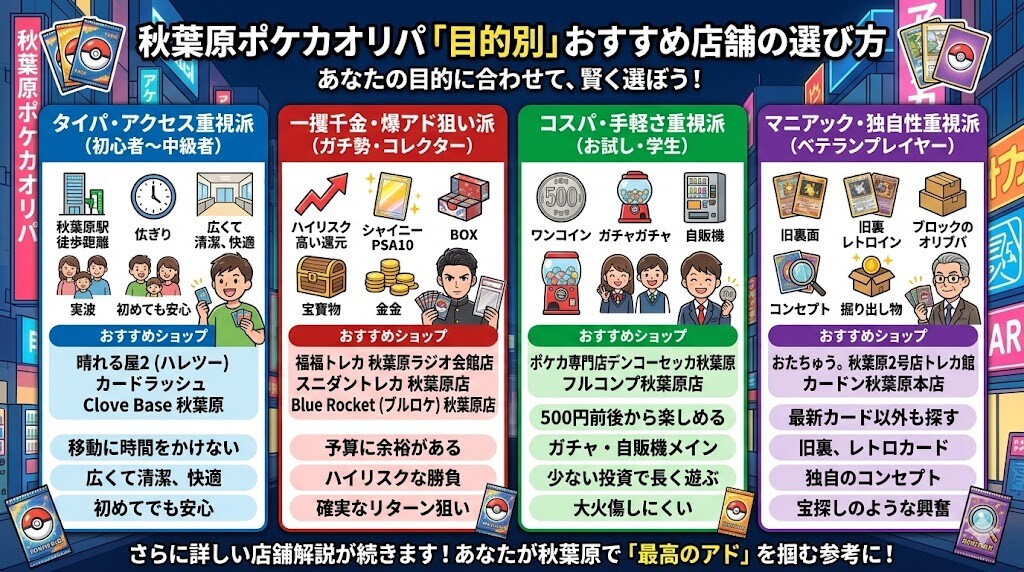 早見表からわかる「目的別」おすすめ店舗の選び方