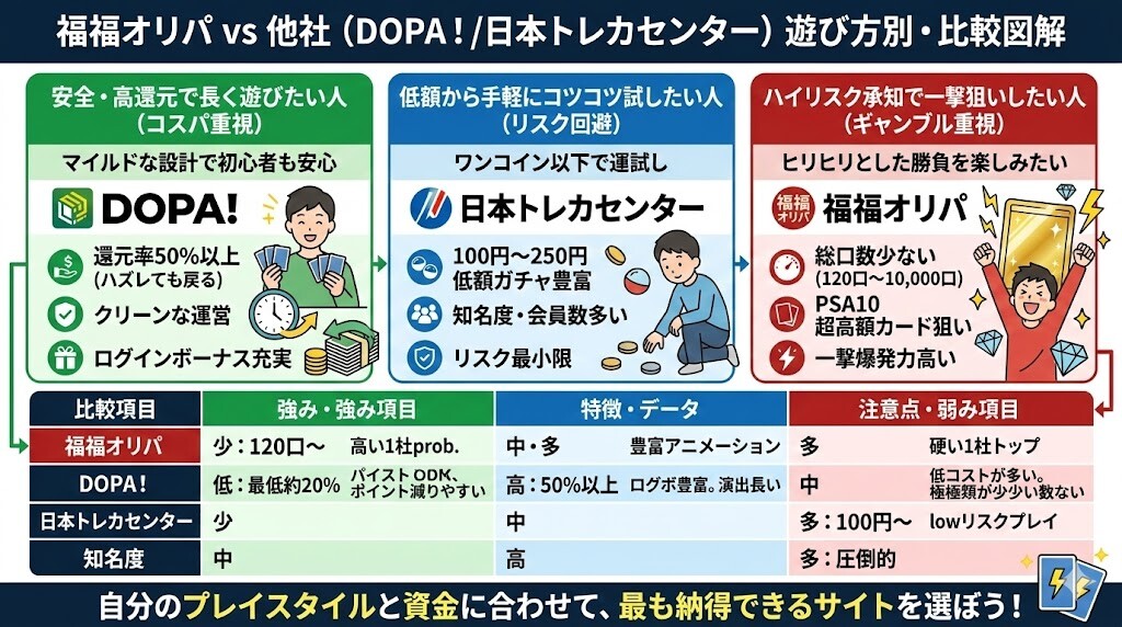 ★福福オリパと優良他社（DOPA等）を徹底比較！安全・高還元で選ぶなら？