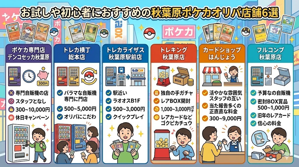【低額・自販機メイン】お試しや初心者におすすめの秋葉原ポケカオリパ店舗6選