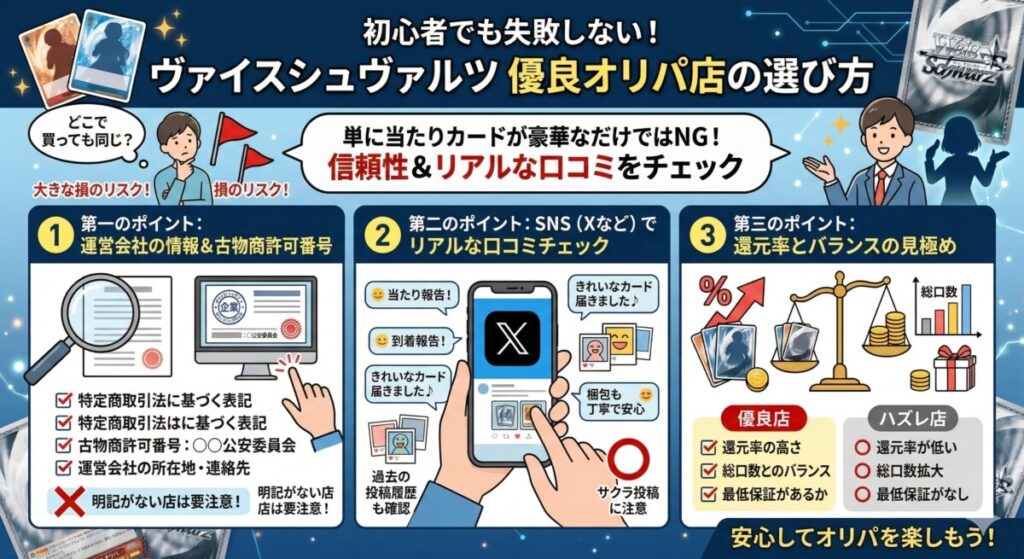 ヴァイスシュヴァルツのオリパ 優良店 選び方 図解イラスト