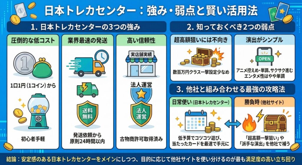 日本トレカセンター：強み・弱点と賢い活用法　図解イラスト