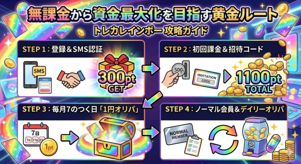 トレカレインボーで資金を最大化！「無料→少額課金」の黄金ルート