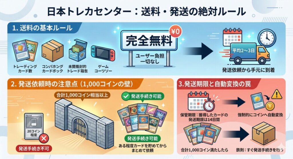 日本トレカセンター：送料・発送の絶対ルール　図解イラスト