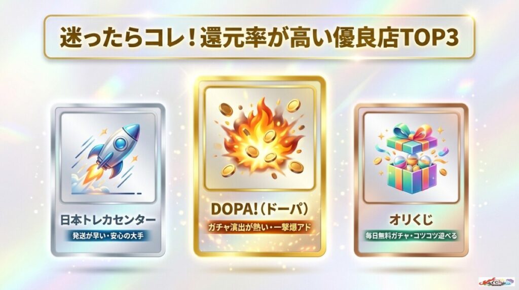 【結論】還元率が高いネットオリパ優良店TOP3!無料お試しから1万円課金で爆アドを狙う