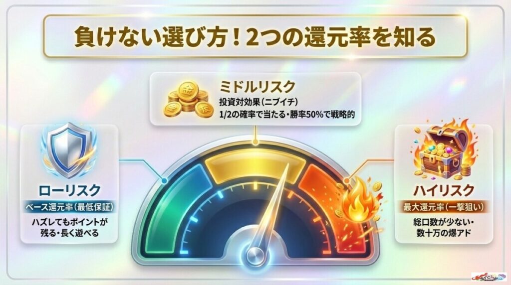 ネットオリパで大損しない!ベース還元率(最低保証)と最大還元率(一撃)を比較する選び方とは?