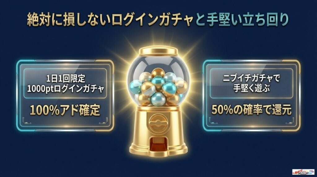 1日1回限定!1000ptログインガチャでアド確定