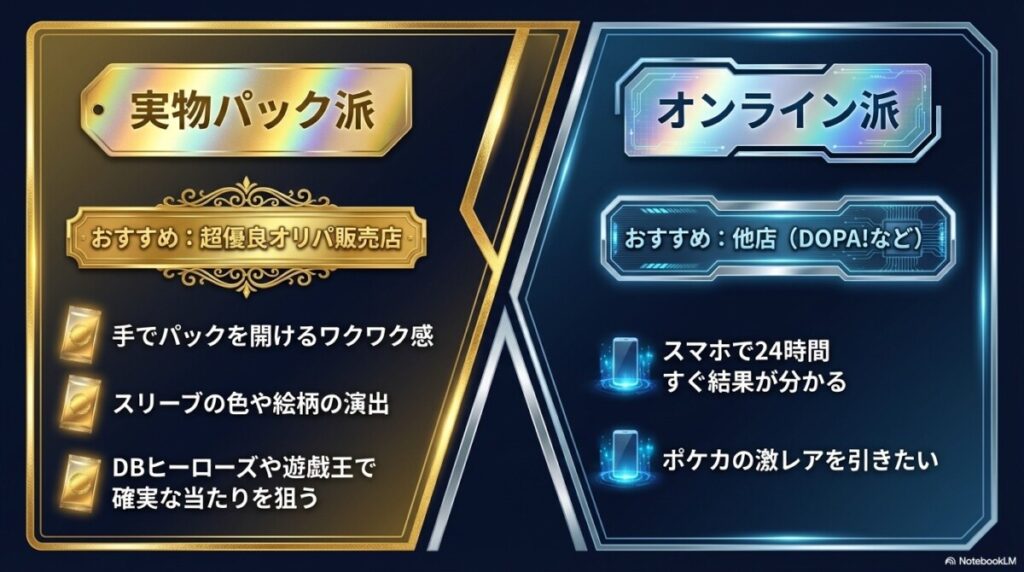 【目的別】超優良オリパ販売店が向いている人・他店がおすすめな人