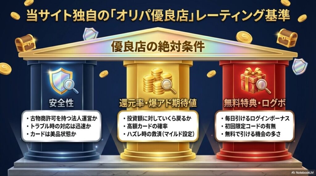 当サイト独自の「ワンピースカード オリパ優良店」レーティング基準