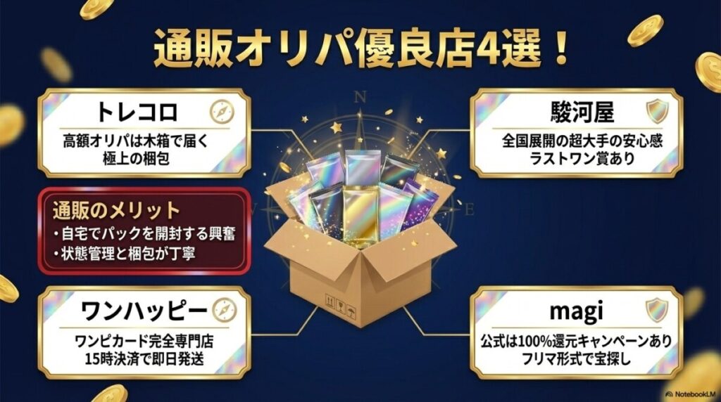 ワンピースカード 通販オリパ優良店4選！自宅でパック開封のドキドキを味わう