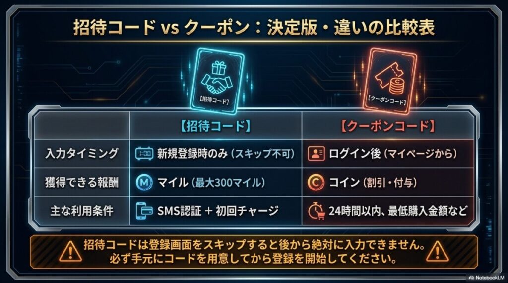 日本トレカセンターの招待コードとクーポンの違いは？損しない登録手順