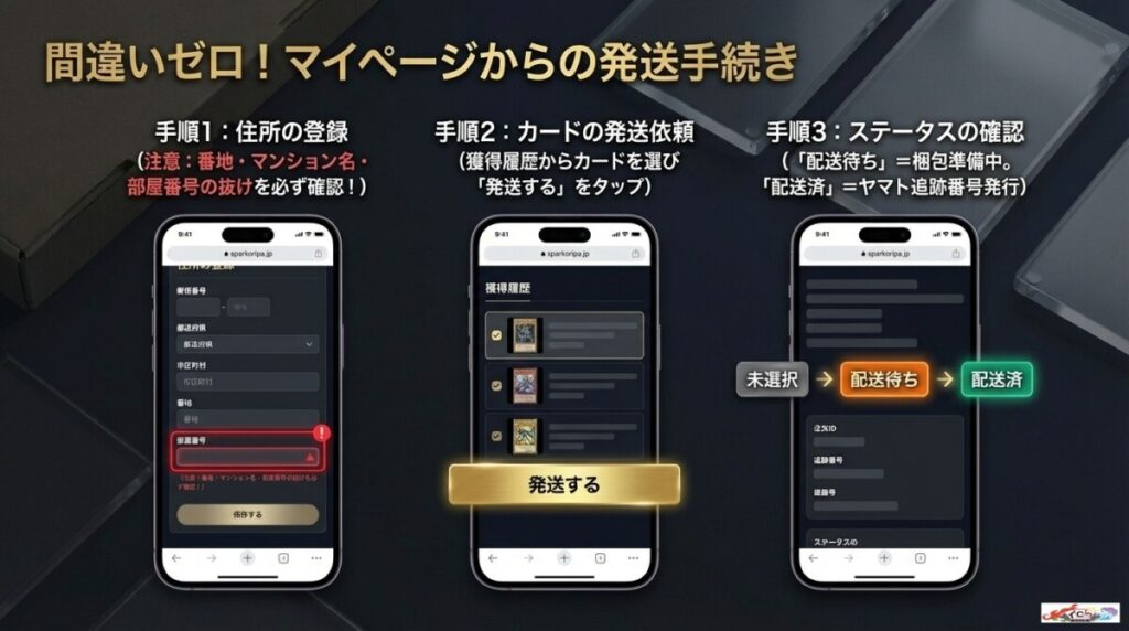 画像で解説！スパークオリパの発送手続きとマイページ確認手順