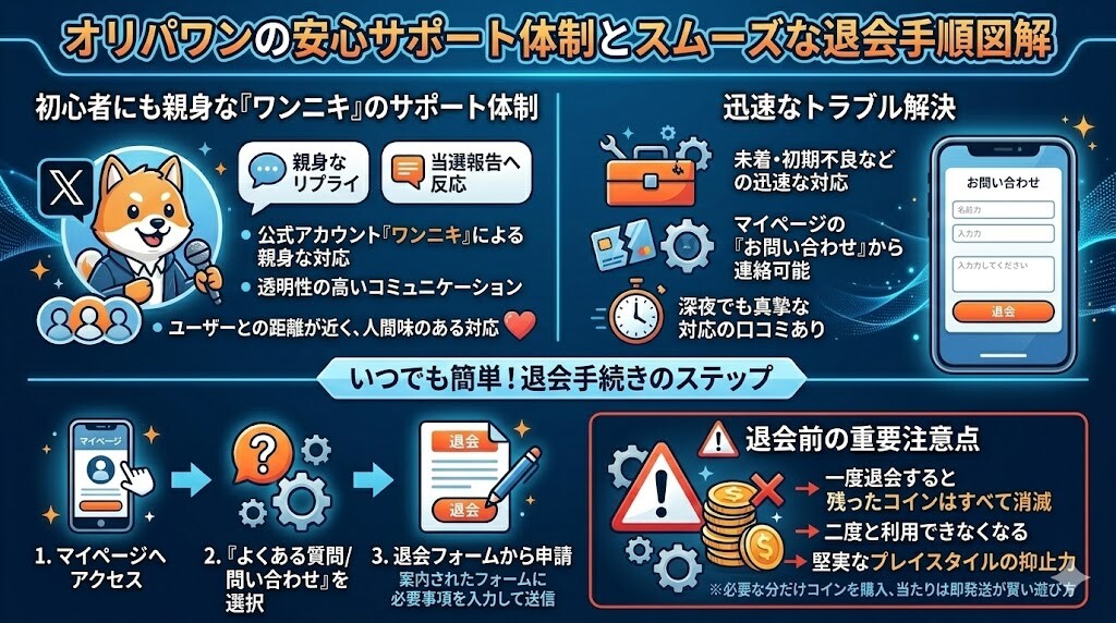 オリパワンの退会方法とサポートの評判