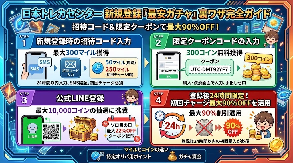 日本トレカセンターを最安で引く！招待コード＆クーポンで最大90%OFFにする裏ワザ