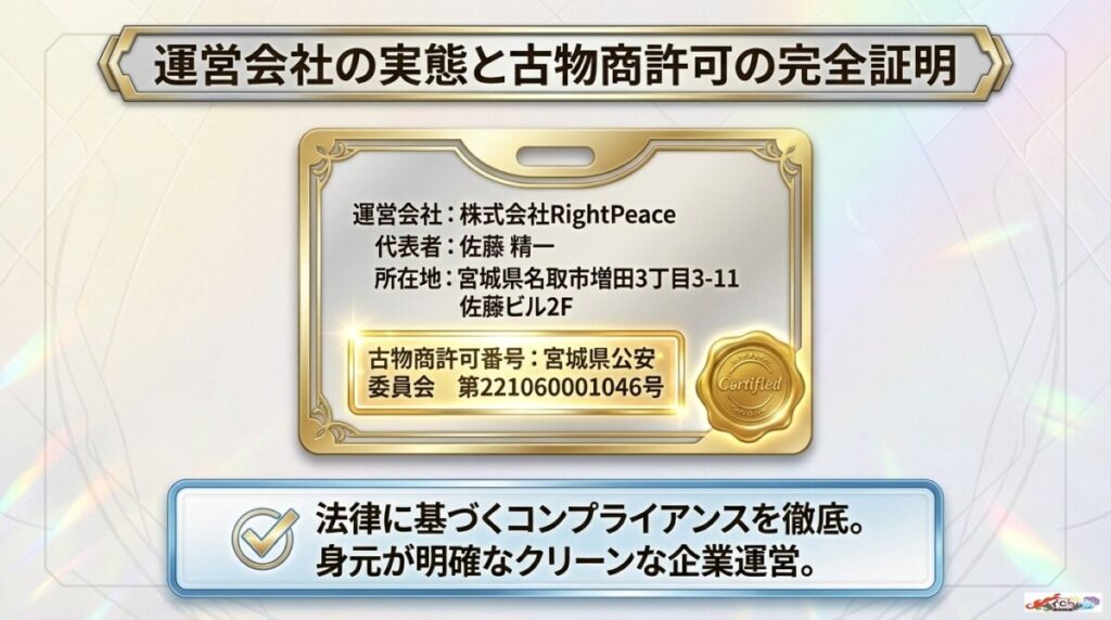 運営会社（株式会社RightPeace）と古物商許可の確認
