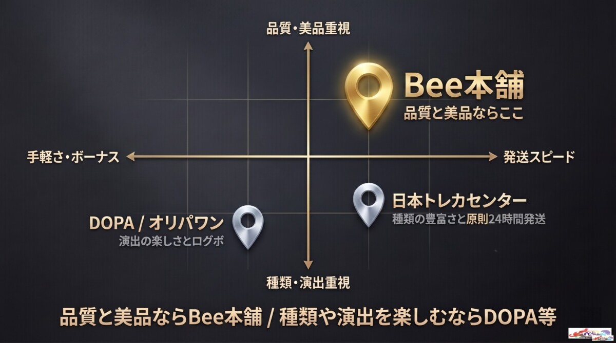 Bee本舗オリパと他社の大手オンラインオリパ(DOPA等)を徹底比較