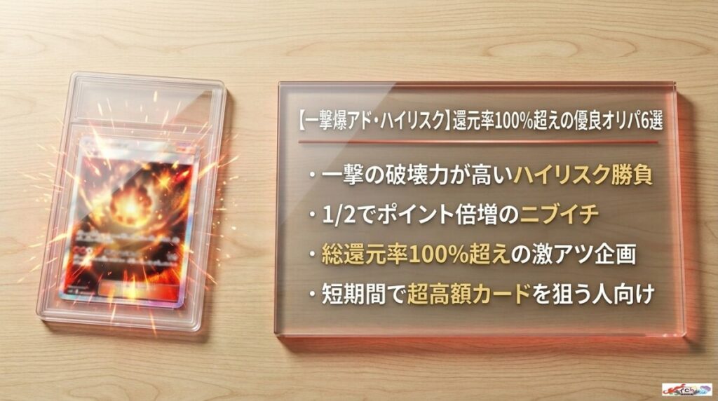 【一撃爆アド・ハイリスク】ニブイチや総還元率100%超えの優良オリパ6選