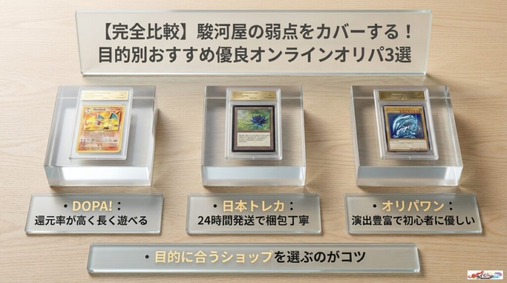 【完全比較】駿河屋の弱点をカバーする！目的別おすすめ優良オンラインオリパ3選