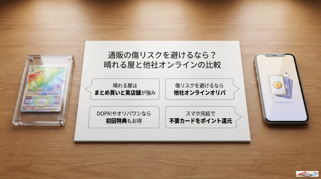 通販の傷リスクを避けるなら？晴れる屋と他社オンラインオリパのフラット比較