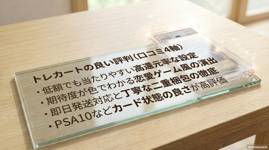 トレカートの良い評判（口コミ4軸）