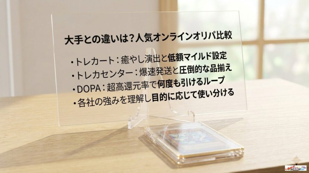 大手6社との違いは？トレカートと人気オンラインオリパ徹底比較表