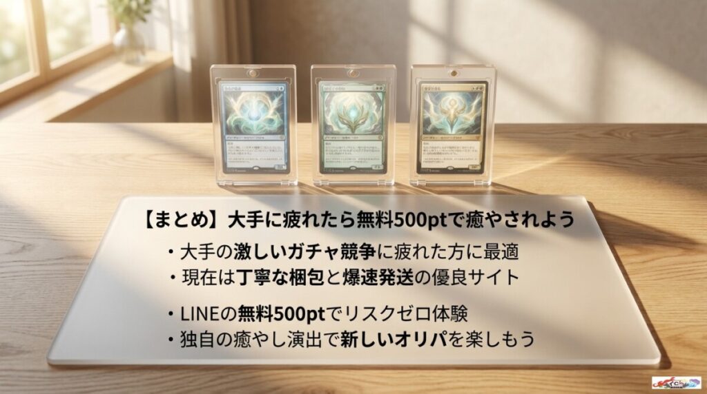 【まとめ】大手に疲れたらトレカートの無料500ptで癒やされよう