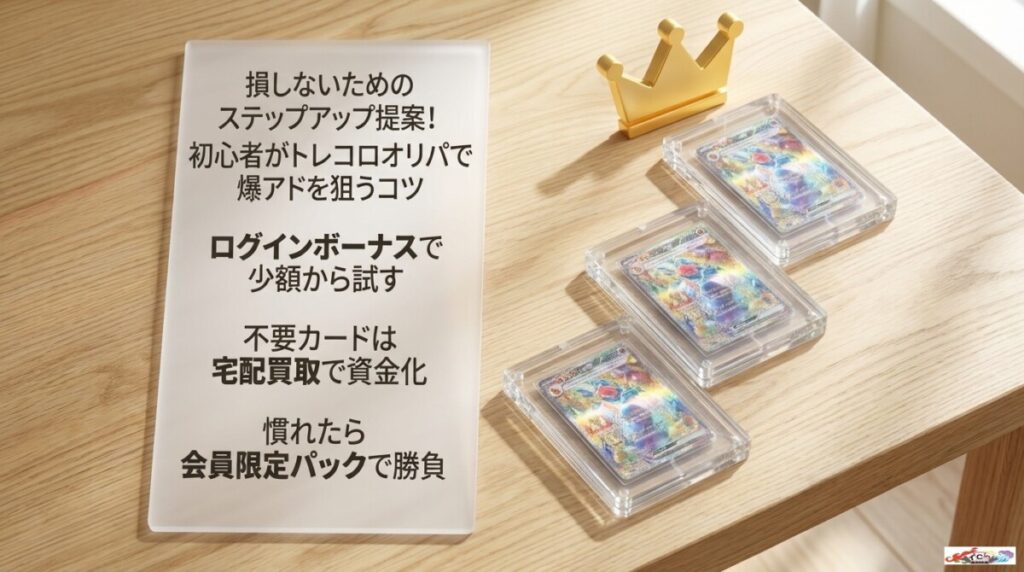 損しないためのステップアップ提案！初心者がトレコロオリパで爆アドを狙うコツ