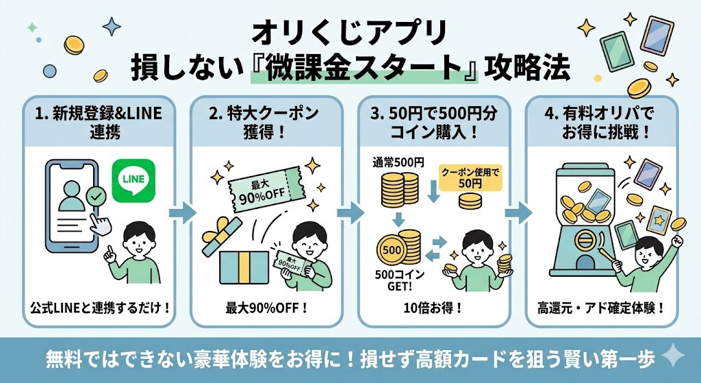 損しないための最適解：最大90%OFFクーポンでの「微課金スタート」をわかりやすく図解