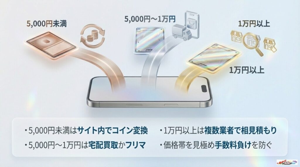 オリパワンで大損しない価格帯別の換金ルート・マッチング提案！即金派か高値派か？