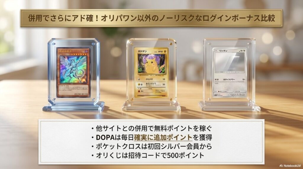 併用でさらにアド確！オリパワン以外のノーリスクなログインボーナス比較