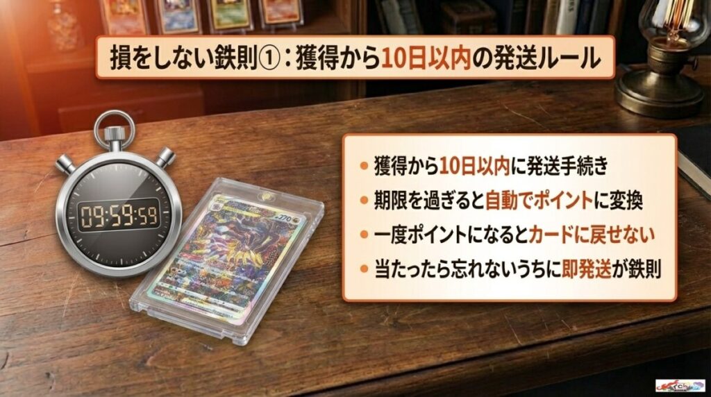 損をしない鉄則①：獲得から10日以内の発送ルールとポイント自動変換の注意点