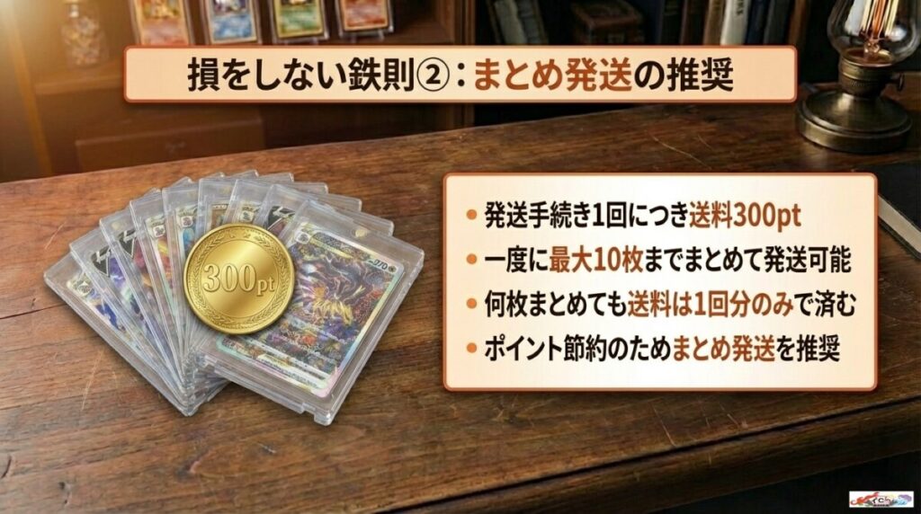 損をしない鉄則②：発送のたびに送料300ptが必要！まとめ発送の推奨