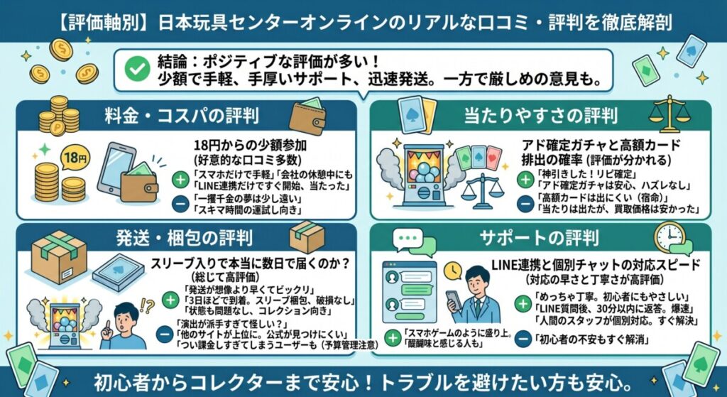 【評価軸別】日本玩具センターオンラインのリアルな口コミ・評判を徹底解剖図解