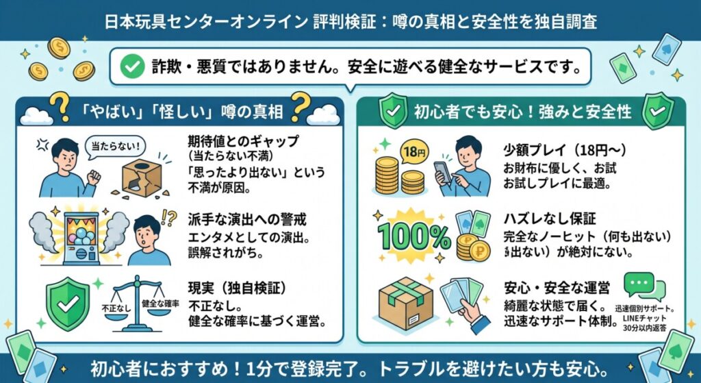 【結論】日本玩具センターオンラインの評判はやばい?詐欺の噂と安全性を直接回答図解