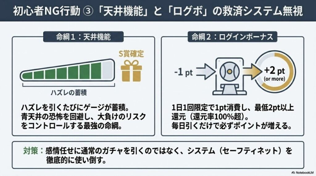 NG行動3:天井機能やログインボーナスを活用しない