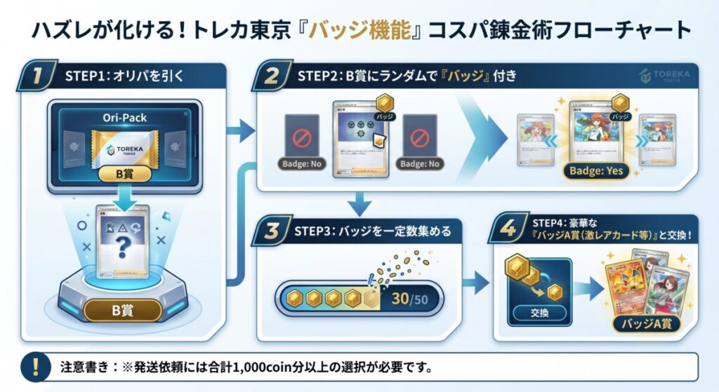 トレカ東京 オリパ 評判 バッジ機能図解