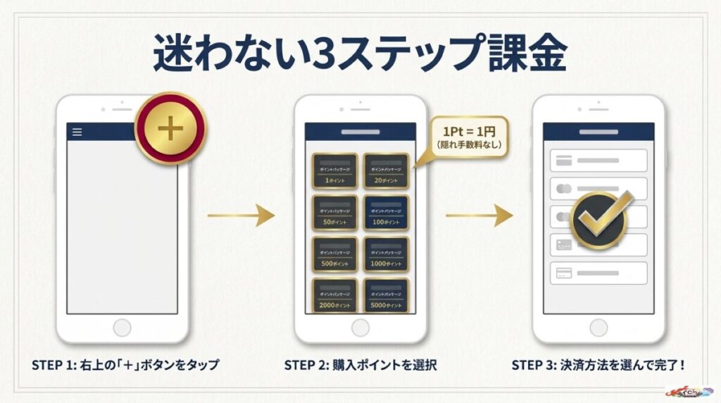 ポイント購入の基本ステップとUI画面の操作
