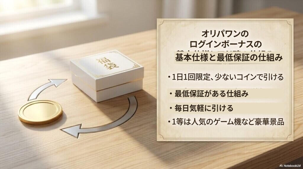 オリパワンのログインボーナスの基本仕様と最低保証の仕組み